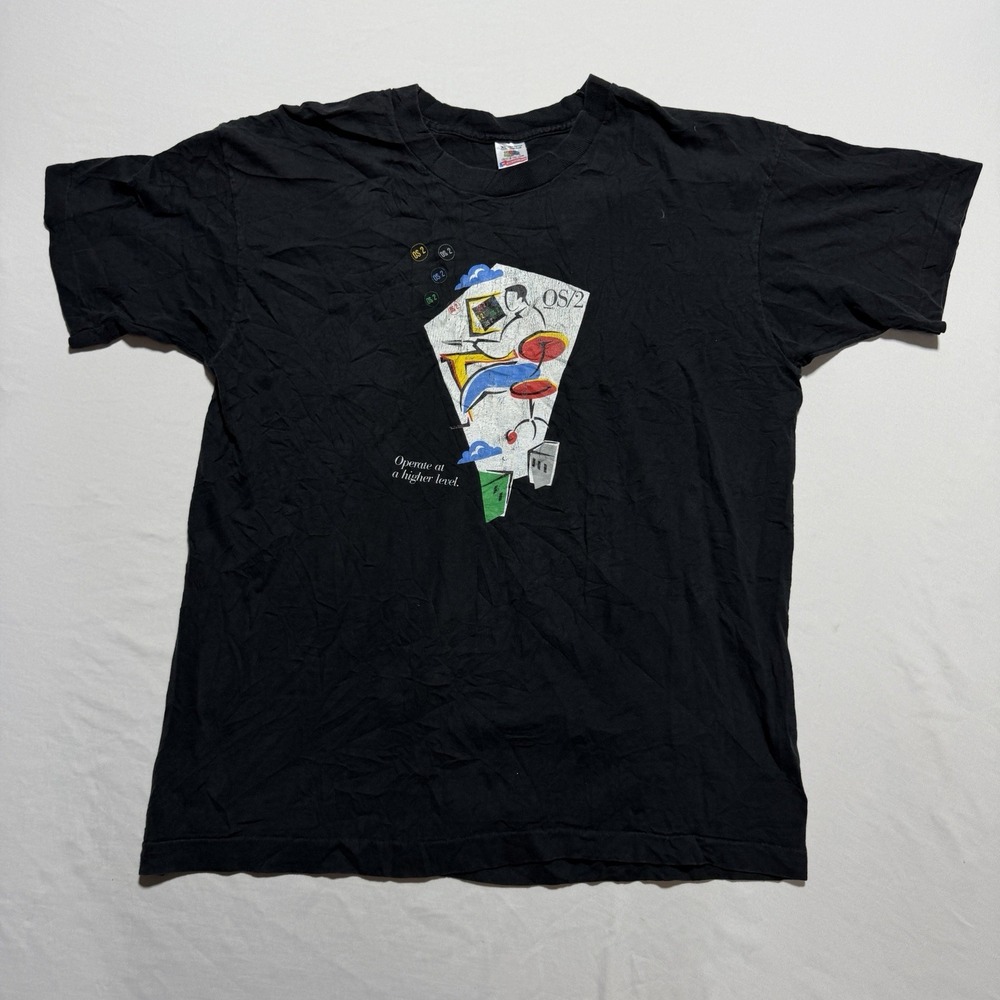 Vintage IBM OS/2 Version 2.1 T-Shirt XL Black Operate Higher Level 90s Tech USA